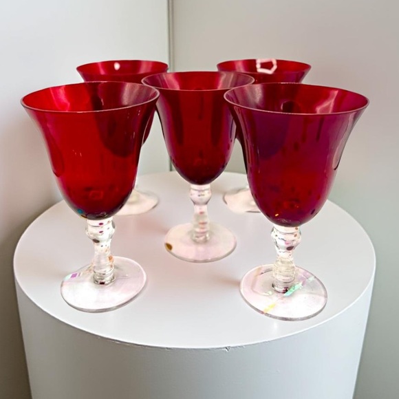 Ruby red glasses crystal stems Vintage - Wine/Champagne Vintage - Picture 7 of 14